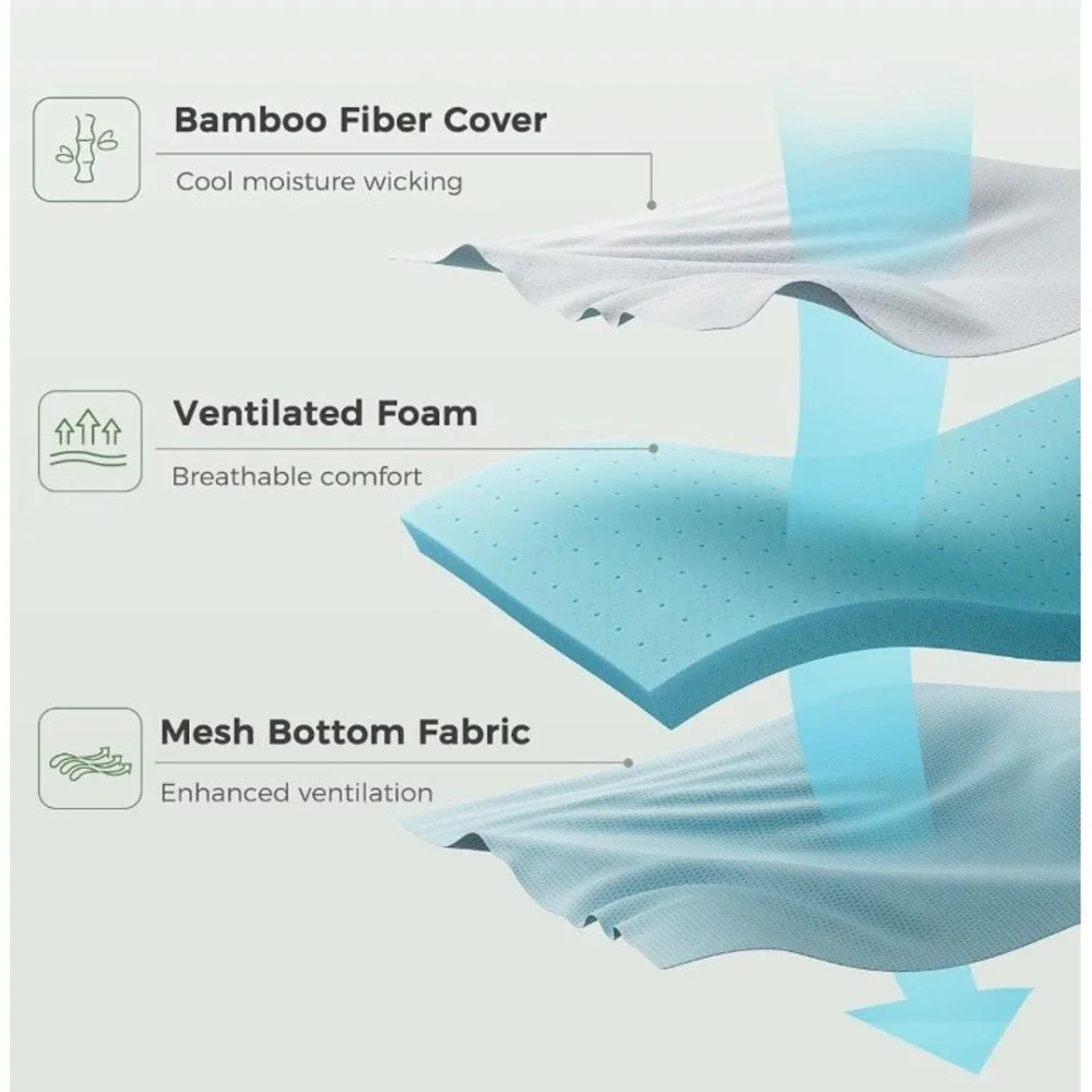 PERLECARE Twin XL 3 inch Cooling Mattress Topper Bamboo Cover Memory Foam